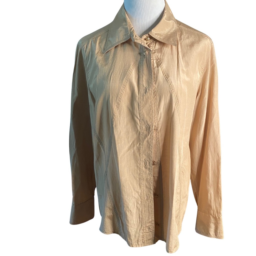 Elena Mirò Beige Metallic Button-Down Blouse – Size 46 (USA 10) - Picture 2 of 9